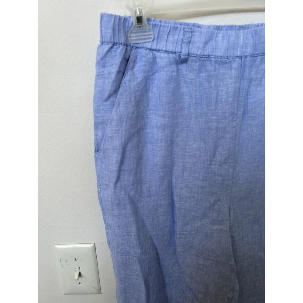 Quince 100% Linen Blue Crop Wide Leg Pants Coastal Grandma Beach Resort Sz‎ L